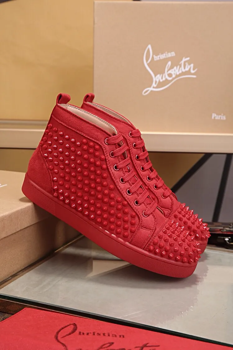 Ex-factory price 480. christian louboutin (CL red sole shoes) counter nail series, high-top casual sneakers for couples 📢 📢 📢 Exclusive hot style release 🎈🎈💪 Movable latex feet 👻 Finished outsole stitching line [satisfied] 😝Female 35-40# Male 38#-46, global supply😝 [Top version]: original imported cowhide upper, top original leather lining, original molded TPU outsole, original 1:1 detail processing, original shoe last, large quantity available from stock,
